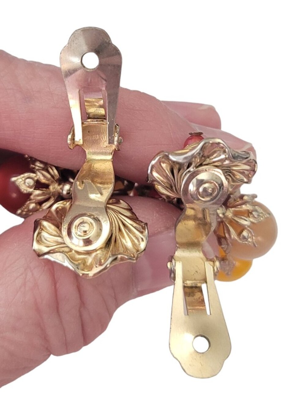 Napier Gold-Tone Autumn Moonstone Glow Stone Charm Dangle Clip-On Earrings, E726 - Picture 7 of 9